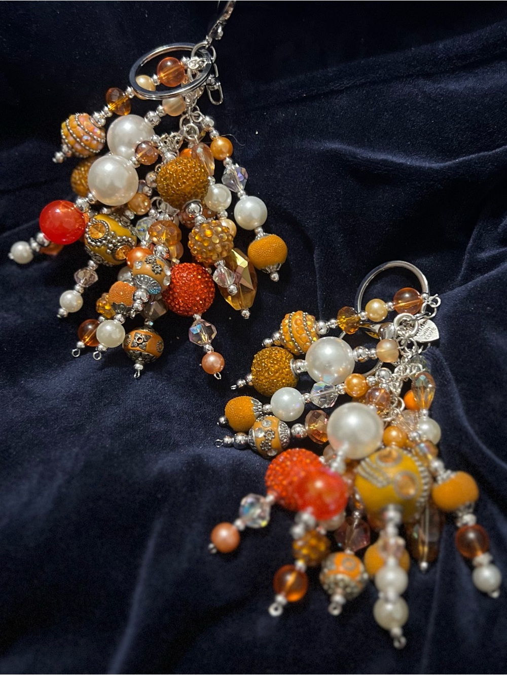 Cluster Bead Drop Purse Charm - Orange, Gold & Pearl